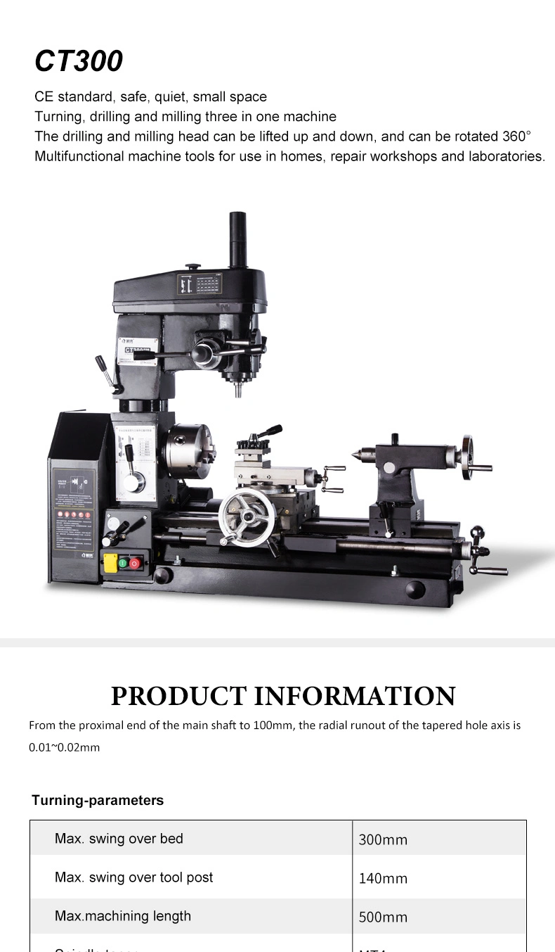 Small Combination Lathe and Milling Machine Mini Lathe Mill Drill Combo with CT300