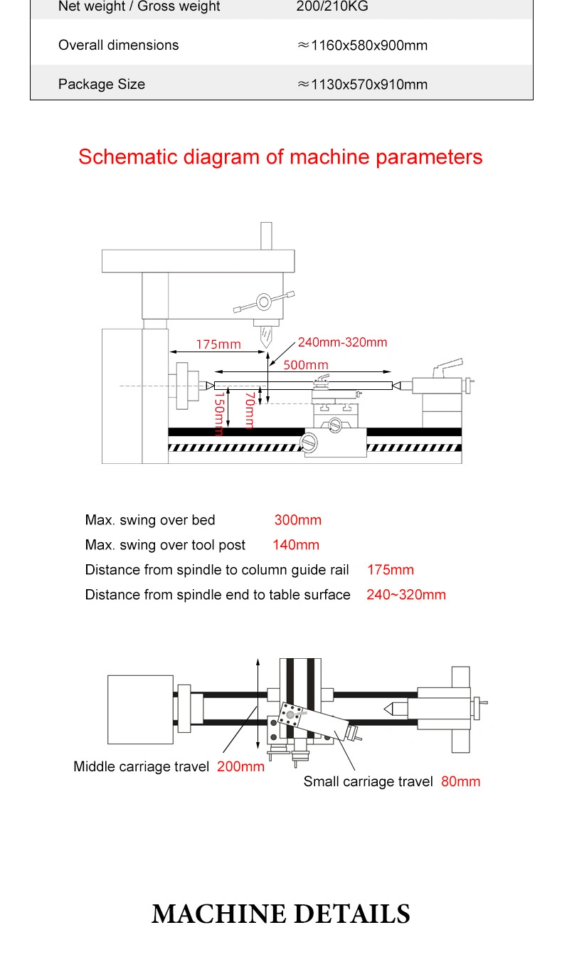 Small Combination Lathe and Milling Machine Mini Lathe Mill Drill Combo with CT300